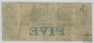 1854 $5 Farmers ' and Merchants ' Bank of Memphis Tennessee Note Blue Five 2