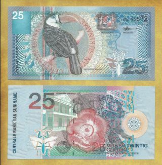 Suriname 25 Gulden 2000 Prefix Aq P - 148 Unc Currency Banknote Usa Seller