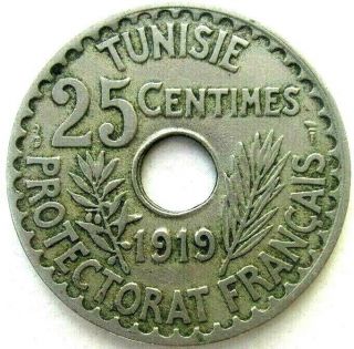 Tunisia Coins,  25 Centimes 1919,  Muhammad V