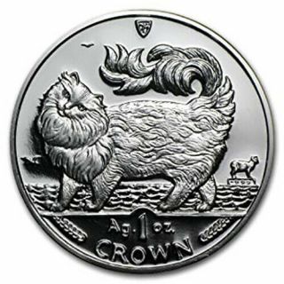 1993 Isle Of Man Maine Coon Cat Coin 1 Oz Silver Proof &