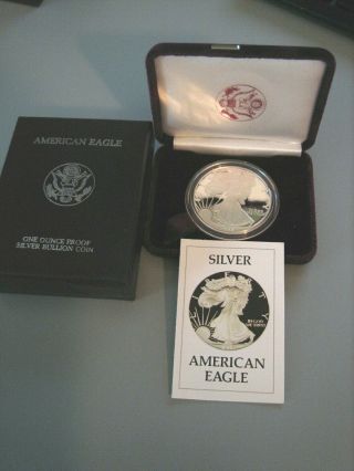 1986 S Proof Silver American Eagle Dollar Us $1 Coin Iob Certificate