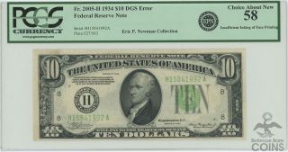 1934 United States $10 Federal Reserve Note Dgs Error Pcgs Choice About 58