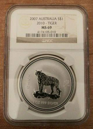 2007 1 Oz Silver Australian Lunar Year Of The Tiger 2010 Ngc Ms 69