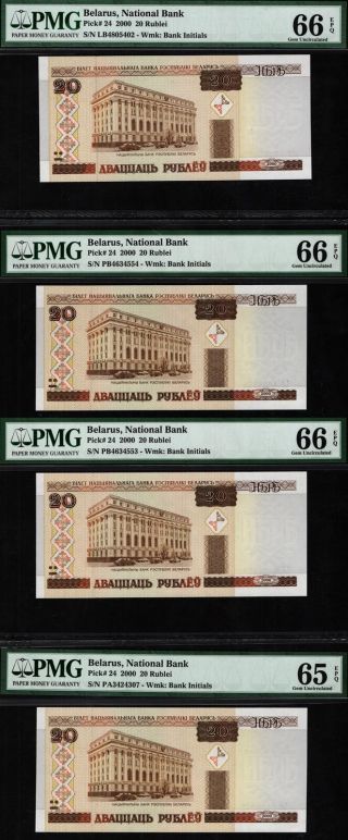 Tt Pk 24 2000 Belarus 20 Rublei Pmg 66 Epq Gem Uncirculated Set Of Four