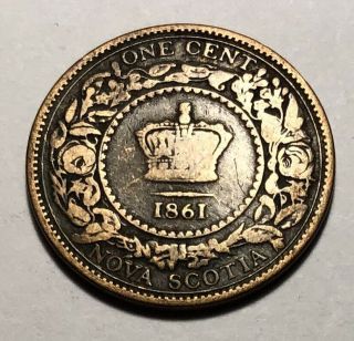 British Nova Scotia - Canada 1861 Large One Cent Coin - Queen Victoria