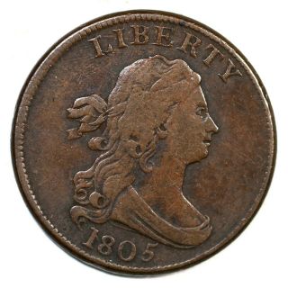 1805 C - 4 R - 2 - Lg 5,  Stems Draped Bust Half Cent Coin 1/2c