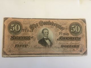 $50 The Confederate States Of America Note 1864