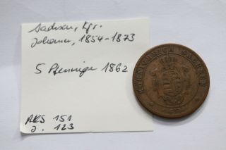 Germany Saxony 5 Pfennig 1862 B12 Pk3964