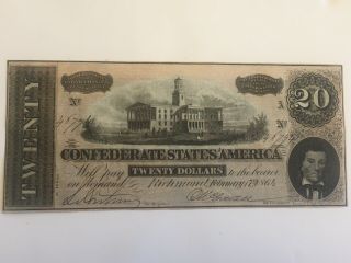 1864 Richmond Confederate States Of America $20 Note