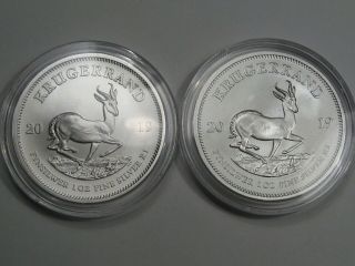 2 Bu 2019 South African Silver Krugerrands.  1 Troy Oz.  999 Fine Silver Each.