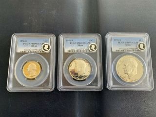 1976 - S Bicentennial Three Coin Set 25c 50c $1 Pcgs Pr69dcam Silver Exceptional