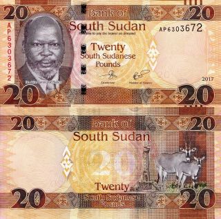 South Sudan 20 Pounds Banknote World Paper Money Unc Currency Pick P - 2017