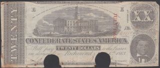 Confederate Csa T58 1863 Twenty Dollar Note