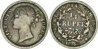 India: 1/4 Rupee Silver 1840 (madras,  W.  W.  S.  Raised) F - Vf