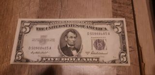 1953 $5 Five Dollar Silver Certificate Note Uncirculated Crisp Old Us Currency
