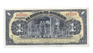 Mexican Revolution Banco De Hidalgo 1 Peso Banknote Mexico Peso Currency Money