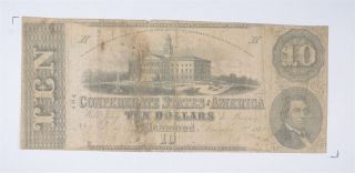 Civil War 1864 $10 Confederate States Of America Horse Blanket Note 131