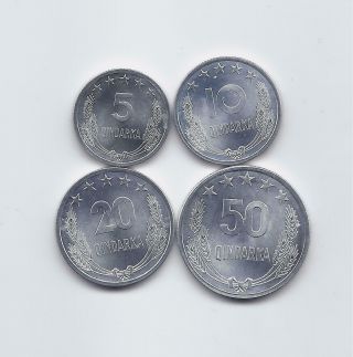 Albania 1964 Four Uncirculated Aluminium Qindarka Coins Set: 5 10 20 & 50