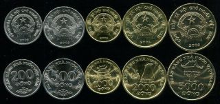 Vietnam Set 5 Coins 200 500 1000 2000 5000 Dong Complete 2003 Unc