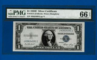 Fr.  1614 $1 1935 E Silver Certificate Note Sn J 63624091 I Pmg 66 Epq