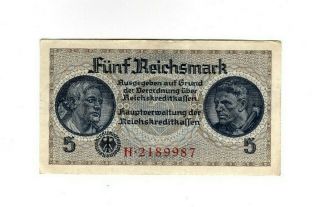 Xxx - Rare 5 Reichsmark Third Reich Nazi Banknote Ww Ii Very Fine Con