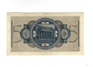 XXX - Rare 5 Reichsmark third reich nazi banknote WW II very fine con 2