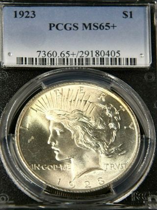 1923 P Peace Dollar Pcgs Ms65,  White Hint Of Gold Luster Pq,  G167