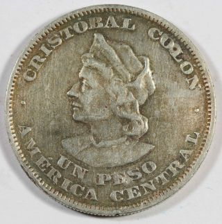 El Salvador 1908 C.  A.  M 25 Gram Silver 1 Peso Colon Coin Vf Km 115.  1 Better Date