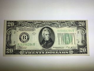 1934 B 20 Dollar Federal Reserve Note York Uncirculated