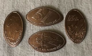 Set Of (4) Pressed Elongated Pennies Johnson Space Center Houston Tx Copper 2