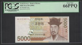 South Korea 5000 Won Nd (2006) P 55a Uncirculated Grade 66