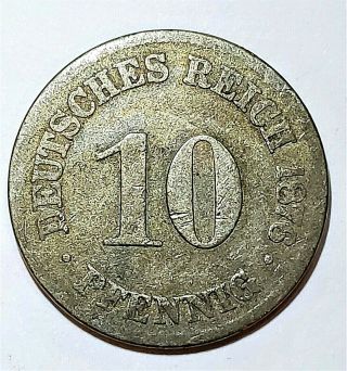 1876 German Deutsches Reich 10 Pfennig Coin Ngc:km 4