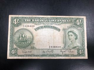 1936 Bahamas Government 4 Shillings Circulated Banknote Paper Money Curreny 423