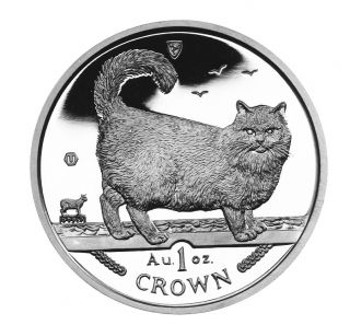 1998 Isle Of Man Birman Cat Coin 1 Oz Silver Proof &
