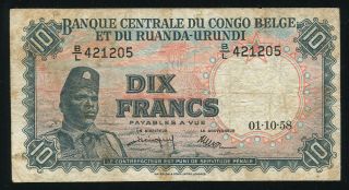 Belgian Congo - 10 Francs 1958 - Banknote Note P 30b P30b (f, )