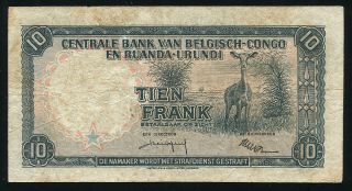 BELGIAN CONGO - 10 FRANCS 1958 - Banknote Note P 30b P30b (F, ) 2