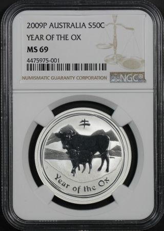 2009p Australia Lunar Series Ii Silver 50c Year Of The Ox Ngc Ms - 69 - 179721