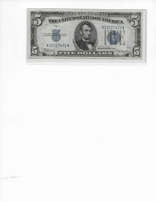 1934a $5 Blue Seal Silver Certificate Fr - 1651 Gem Unc Note