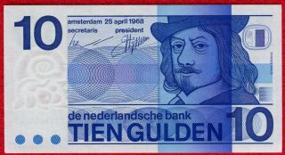 1968 Netherlands 10 Gulden Note 91b Crisp Unc