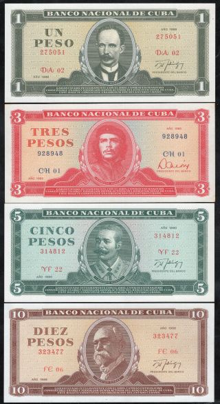 Caribbean 1,  3,  5,  10 Pesos Banco Nacional De (p102c,  103d,  104d,  107a)