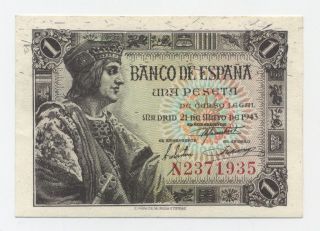Spain España 1 Pesetas 21 - 5 - 1943 Pick 126.  A Unc Uncirculated Banknote Serie N