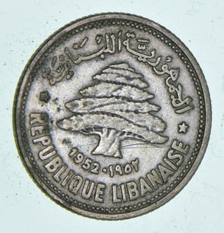 Roughly Size Of Quarter - 1952 Lebanon 50 Piastres - World Silver Coin 768