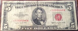 Series Of 1953 B $5 Federal Reserve Star Note Red Seal