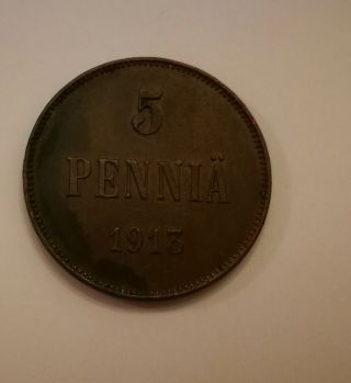 Finland Russia 5 Pennia 1913 Copper Coin
