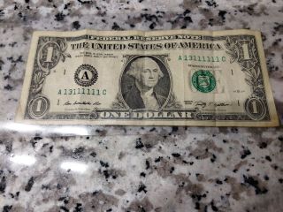 $1 Fancy Near Solid Serial Number 7/8 Circulated Note