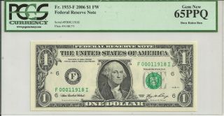 2006 $1 Federal Reserve Note From The Boca Raton Run Pcgs Graded Gem 65ppq