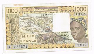 1986 West African States Senegal 1000 Francs Note - P707kg