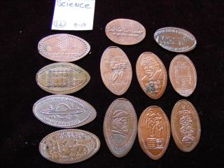12 Science Themed Elongated Coin Rolled Pressed Smashed Pennies (919)