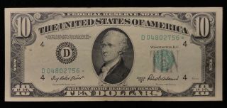 1950b $10 Federal Reserve Note Frn - D04802756 - Cleveland Star - Cu013