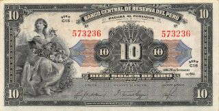 Perú 10 Soles De Oro 26.  9.  1941 Series C 15 Uncirculated Banknote P1